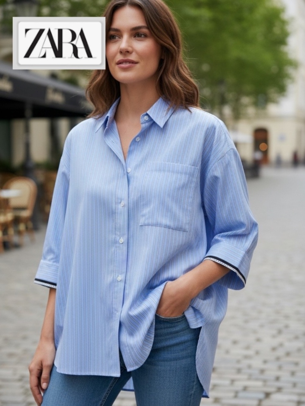 Zara Oversized pinstripe shirt, L, GP1560